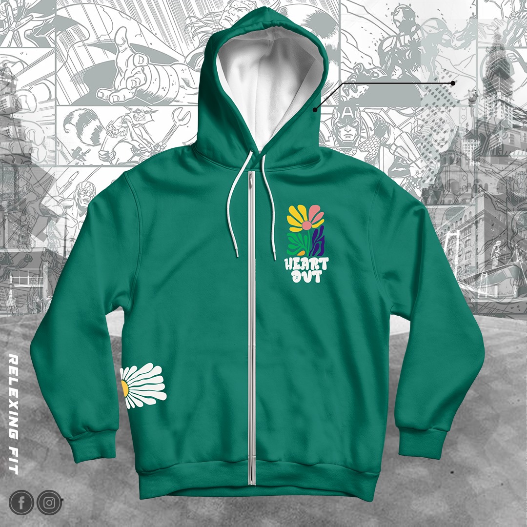 HEART ZIPPER HOODIE [GREEN]